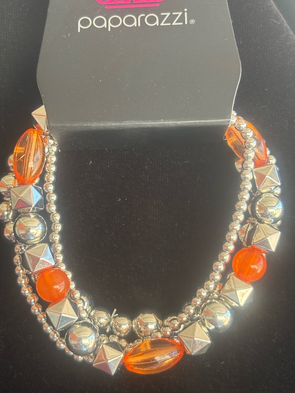 paparazzi Orange and Silver Multi-Shape Beaded Bracelet